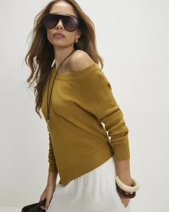 Khaki Linen Blend Asymmetric Knit Jumper