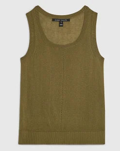 Khaki Linen Blend Fine Knit Vest Top