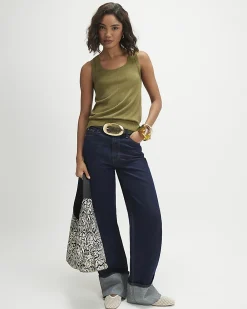 Khaki Linen Blend Fine Knit Vest Top