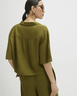 Khaki Linen Blend Short Sleeve Shirt