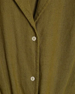 Khaki Linen Blend Short Sleeve Shirt