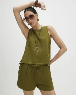 Khaki Linen Blend Shorts