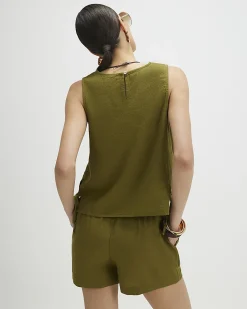 Khaki Linen Blend Shorts