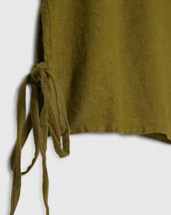 Khaki Linen Blend Tie Side Tank Top