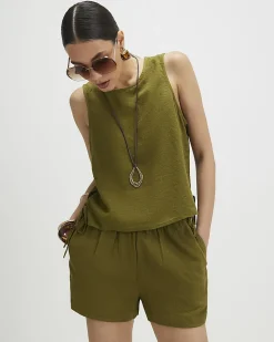 Khaki Linen Blend Tie Side Tank Top