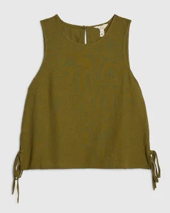 Khaki Linen Blend Tie Side Tank Top