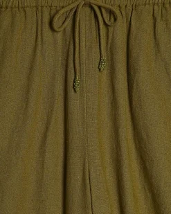 Khaki Linen Blend Wide Leg Trousers