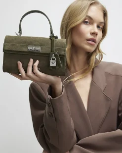 Khaki Lock Front Tote Bag