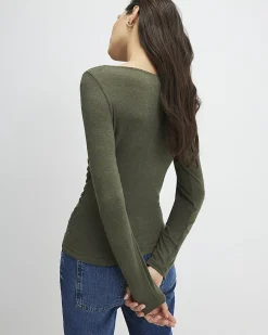 Khaki Long Sleeve Drape Layered Top