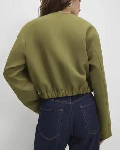Khaki Long Sleeve Pocket Detail Bomber Jacket