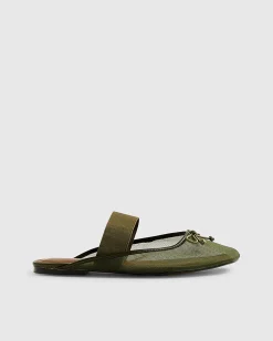 Khaki Mesh Backless Flat Ballet Pumps