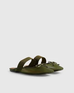 Khaki Mesh Backless Flat Ballet Pumps