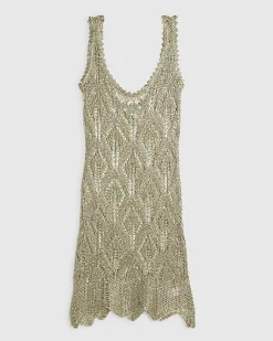 Khaki Metallic Knit Tunic Beach Dress