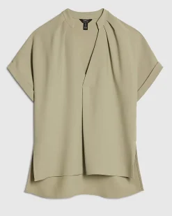Khaki Notch Neck Short Sleeve Top
