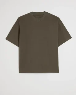 Khaki Oversized Fit Cotton Crew Neck T-Shirt