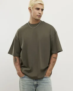 Khaki Oversized Fit Cotton Crew Neck T-Shirt