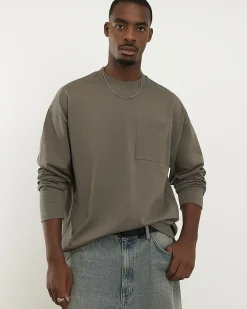 Khaki Oversized Fit Long Sleeve T-Shirt