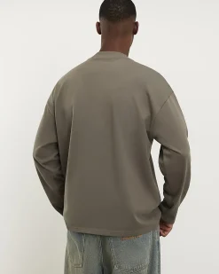 Khaki Oversized Fit Long Sleeve T-Shirt