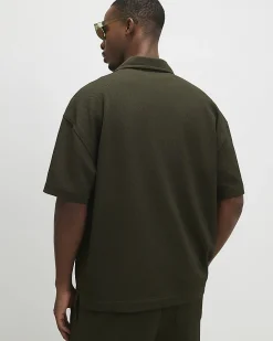 Khaki Oversized Fit Waffle Textured Shirt