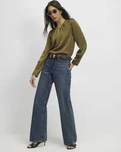 Khaki Pleat Front Blouse