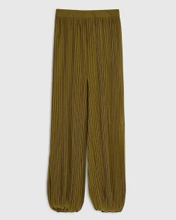 Khaki Pleated Mesh Balloon Leg Trousers