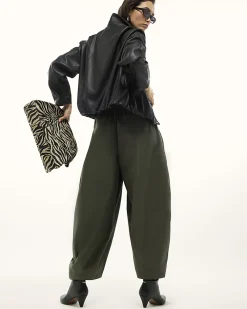 Khaki Poplin Barrel Leg Trousers