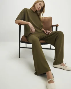Khaki Premium Whipstitch Wide Leg Joggers