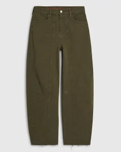 Khaki Raw Hem Barrel Leg Jeans