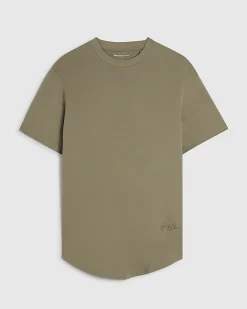 Khaki Regular Fit Cotton Curve Hem T-Shirt