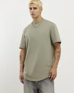 Khaki Regular Fit Cotton Curve Hem T-Shirt