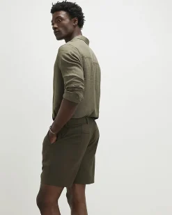 Khaki Regular Fit Linen Blend Shorts