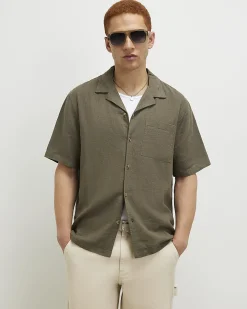 Khaki Regular Fit Linen Blend Shirt