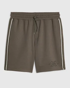 Khaki Regular Fit Monogram Taped Shorts