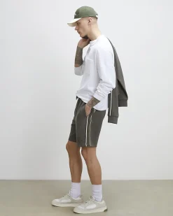 Khaki Regular Fit Monogram Taped Shorts