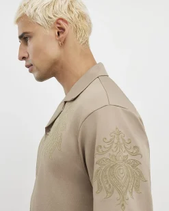 Khaki Regular Fit Paisley Embroidery Shirt