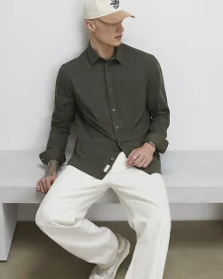 Khaki Regular Fit Textured Cross Hatch Shirt