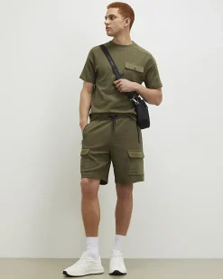 Khaki Regular Fit Textured Cargo Shorts