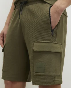 Khaki Regular Fit Textured Cargo Shorts