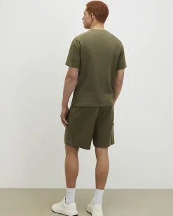 Khaki Regular Fit Textured Cargo Shorts