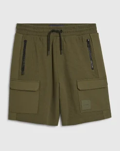 Khaki Regular Fit Textured Cargo Shorts