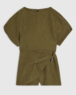 Khaki RI Studio Full Sleeve Textured Playsuit