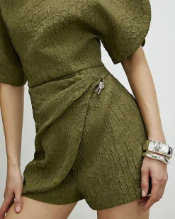 Khaki RI Studio Full Sleeve Textured Playsuit