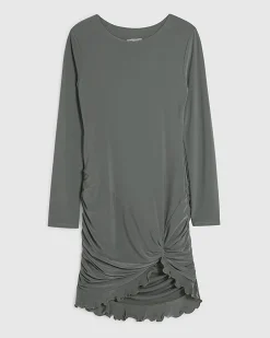 Khaki Ruffle Split Mini Dress