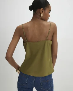 Khaki Satin Scallop Trim Cami Top