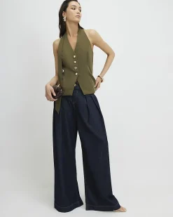 Khaki Scarf Neck Waistcoat
