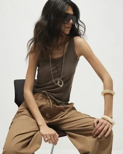 Khaki Semi Sheer Tank Top