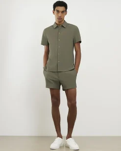 Khaki Short Length Rib Stretch Shorts