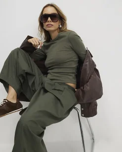 Khaki Short Sleeve Cotton Fitted Top