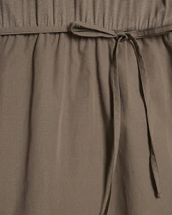 Khaki Short Sleeve Tie Waist Midi Dress