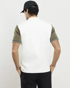 Khaki Slim Fit Blocked Zip Polo Shirt